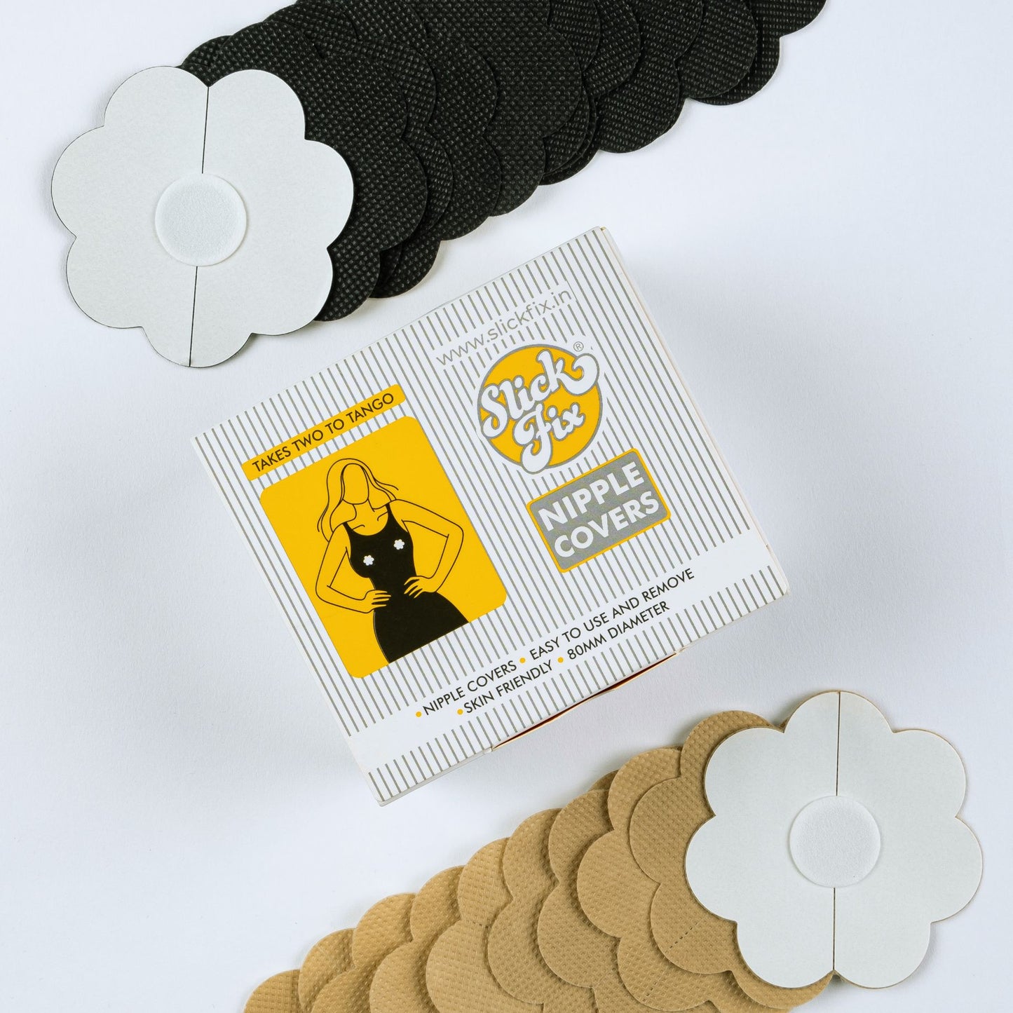 SlickFix Self Adhesive Nipple Covers Breast Concealer Mix Color (Black Colour - 10) (Skin Colour - 10) Pack of 20