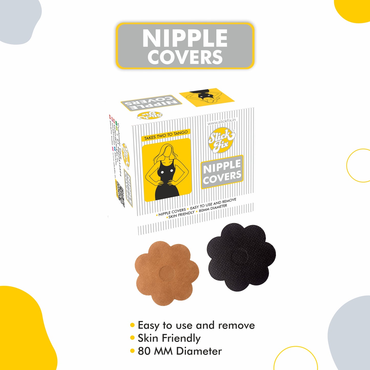 SlickFix Self Adhesive Nipple Covers Breast Concealer Mix Color (Black Colour - 10) (Skin Colour - 10) Pack of 20