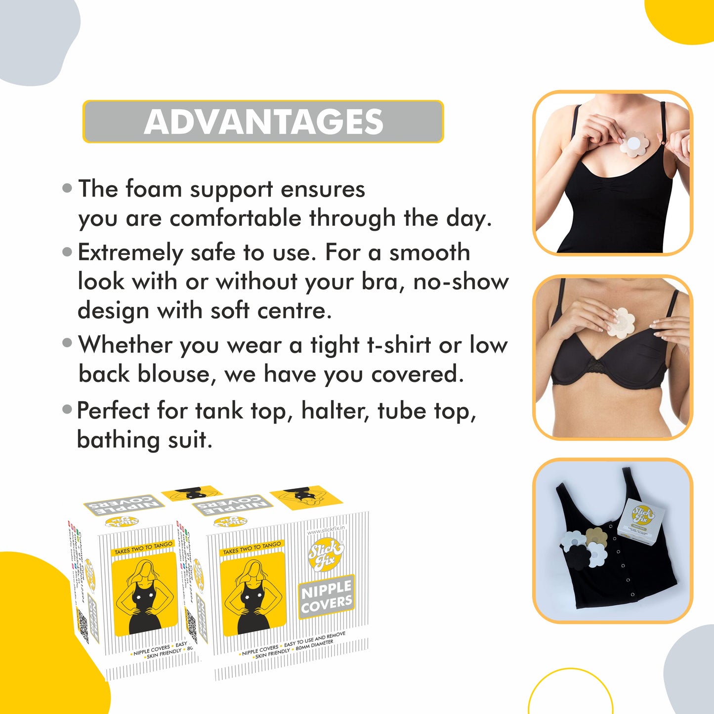 SlickFix Self Adhesive Nipple Covers Breast Concealer Mix Color (Black Colour - 10) (Skin Colour - 10) Pack of 20