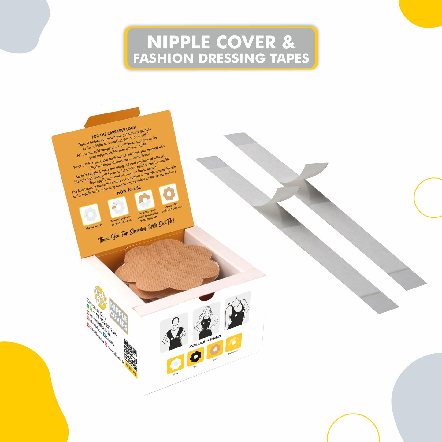 Slickfix Combo Pack - Fashion Dressing Tape (36 pcs each) & Nipple Covers (Skin Colour) (10 pcs each)
