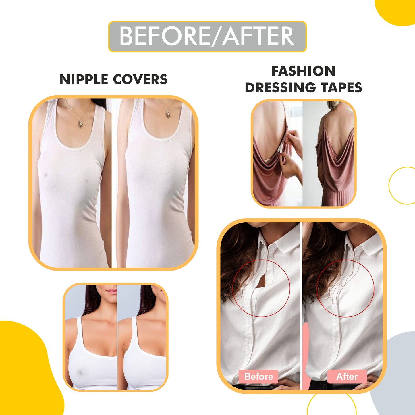 Slickfix Combo Pack - Fashion Dressing Tape (36 pcs each) & Nipple Covers (Skin Colour) (10 pcs each)