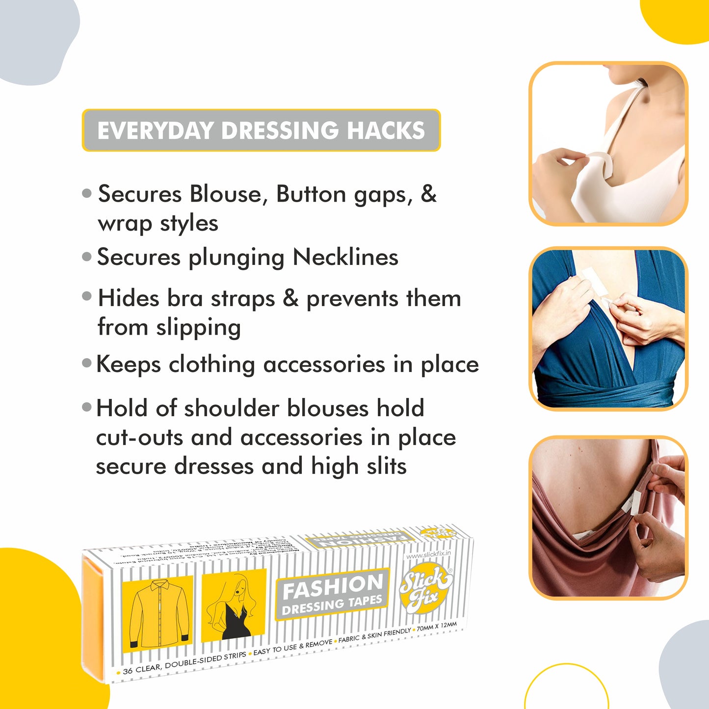 Slickfix Combo Pack - Fashion Dressing Tape (36 pcs each) & Nipple Covers (Transparent Colour) (10 pcs each)