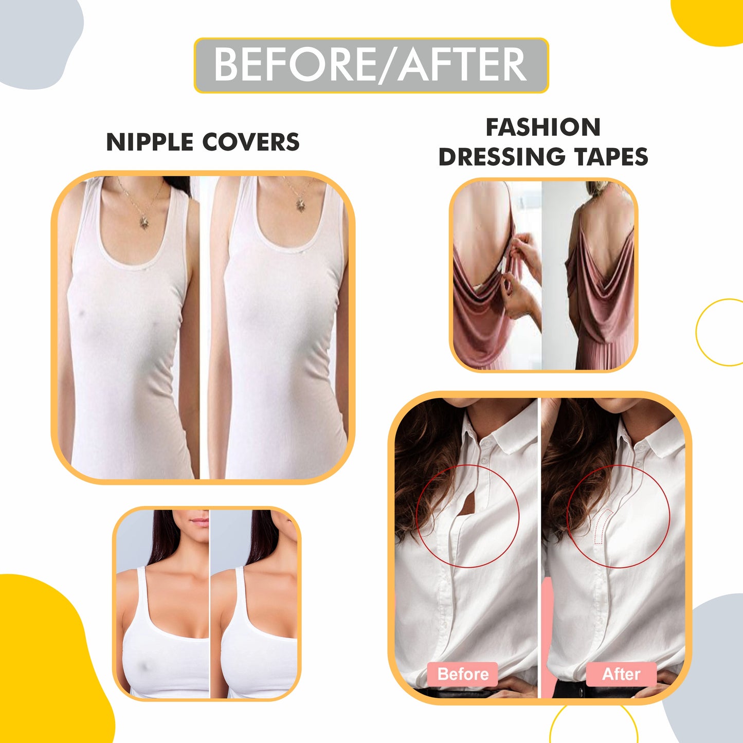 Slickfix Combo Pack - Fashion Dressing Tape (36 pcs each) & Nipple Covers (Transparent Colour) (10 pcs each)