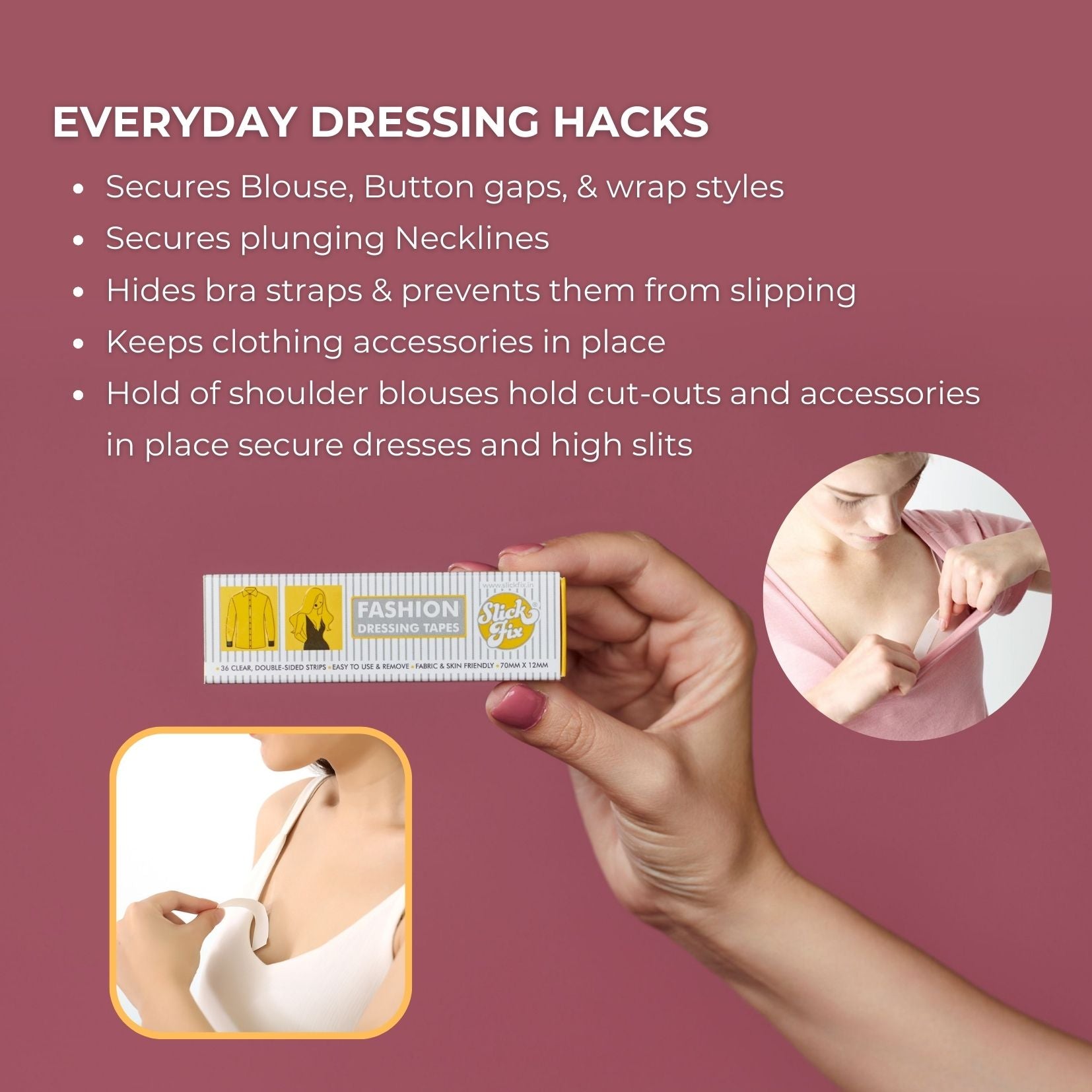 SlickFix Fashion Dressing Tape | Invisible, Strong, and Versatile SlickFix Fashion Dressing Tape | Invisible, Strong, and Versatile