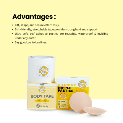 SlickFix Body Tape & Silicone Nipple Pasties combo