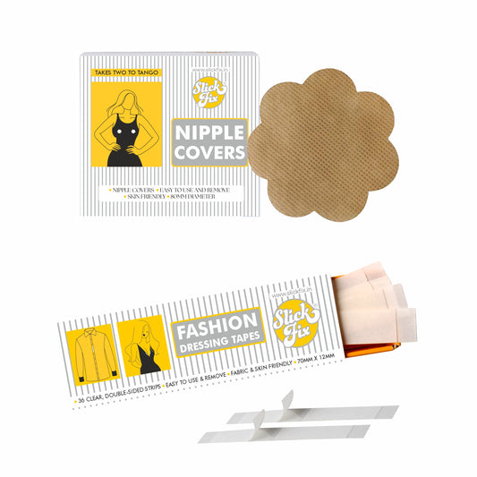 Slickfix Combo Pack - Fashion Dressing Tape (36 pcs each) & Nipple Covers (Skin Colour) (10 pcs each)